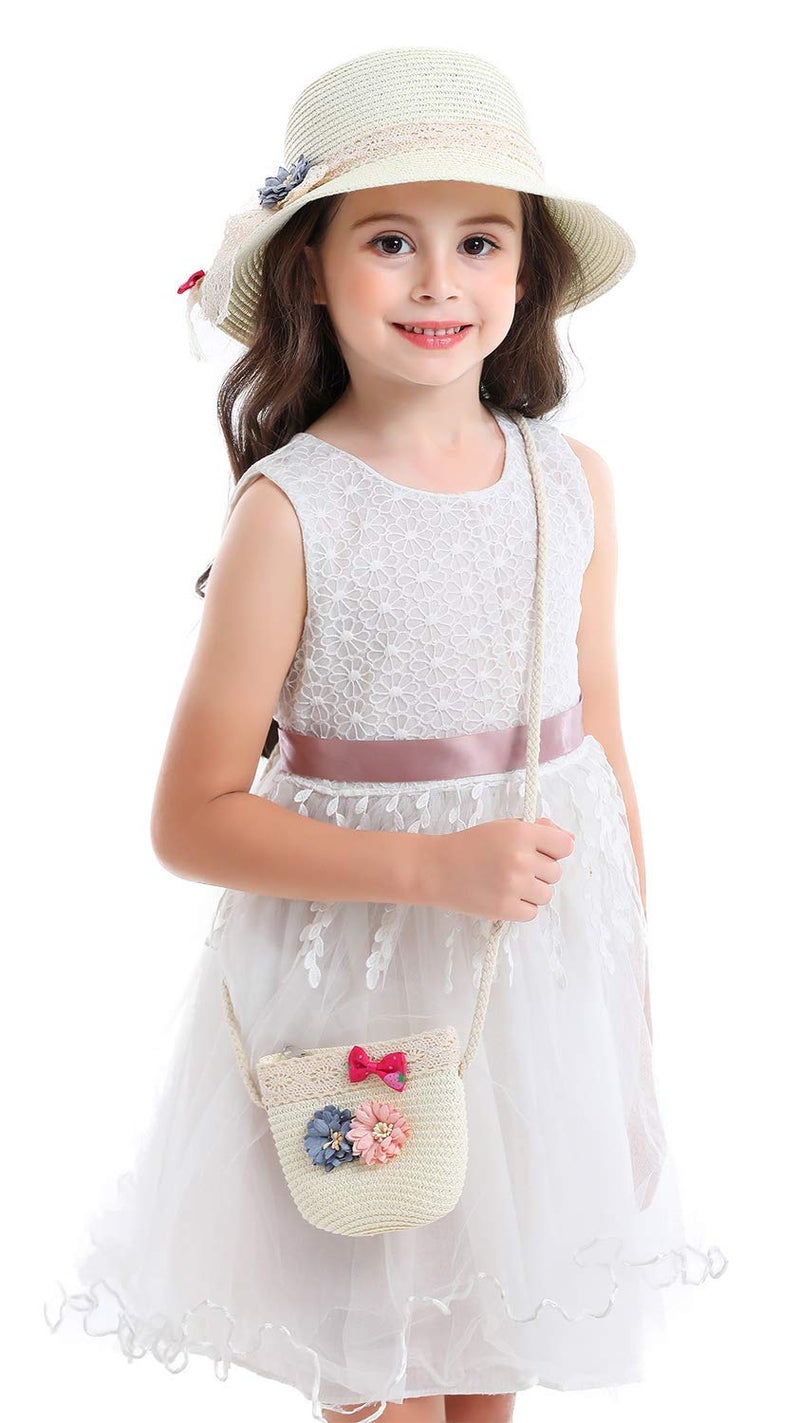 Bienvenu Straw Hats Kids Sun Hats Summer Beach Hats Straw Party Hat Set,White - Image 2
